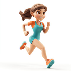 3D cartoon, a female runner athlete. on a solid white background