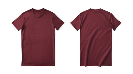 It's a maroon t-shirt with short sleeves, laid flat on a white surface.

