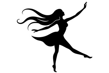 Joyful Dancing Girl Silhouette in Motion, Vector Illustration, Expressive Dance Pose