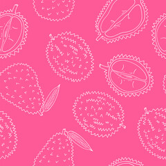 durian fruit seamless pattern hand drawn in doodle style. wrapping paper, background, wallpaper, textile.