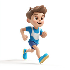 3D cartoon, a male runner athlete. on a solid white background