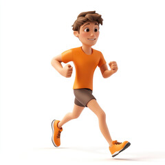 3D cartoon, a male runner athlete. on a solid white background