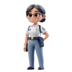 3D cartoon, a female security uniform. on a solid white background