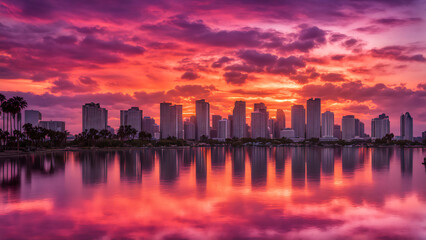 Fototapeta premium city skyline at sunset