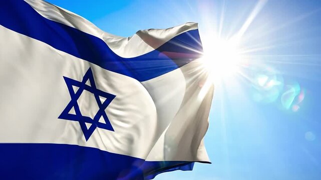 Six shots of the flag of israel waving in the wind on a sunny day