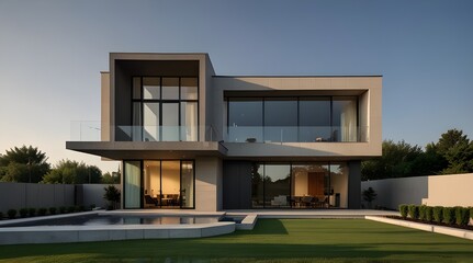 Modern architectural design featuring a stylish house with a unique geometric structure and a blend of wood and concrete elements. generative.ai