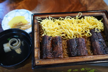Japanese Food, Steamed Unagi or Eel on Rice, Famous in Yanagawa - 日本料理  柳川 うなぎ せいろ蒸し