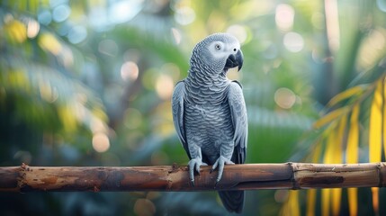 A close-up portrait of an African Grey parrot with a quizzical expression.