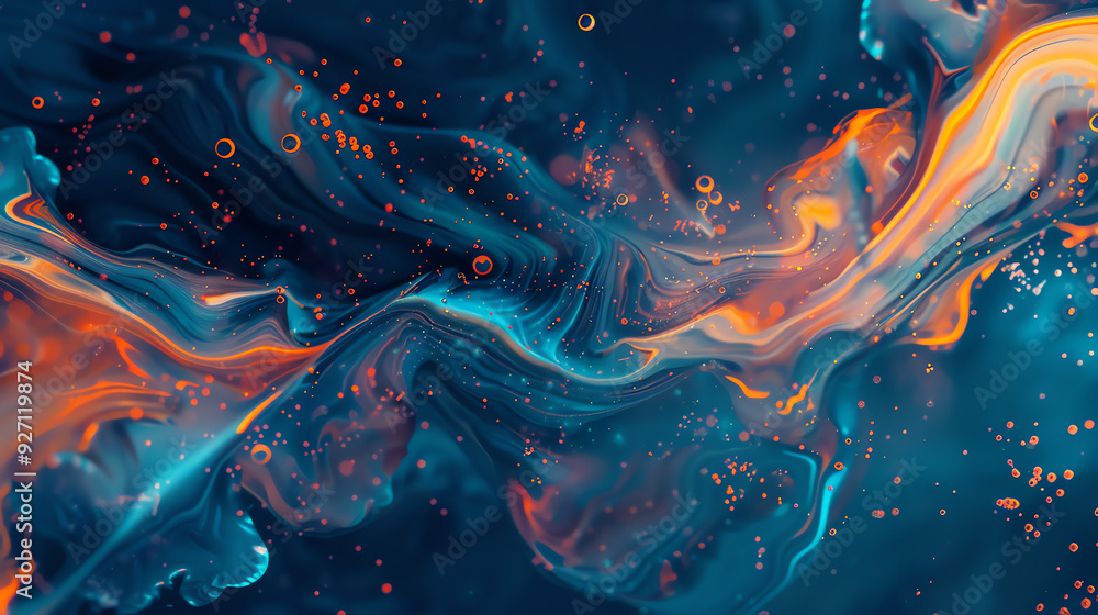 Aufkleber an abstract image with swirling lines of orange and blue, and scattered dots of light.