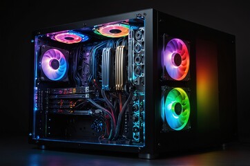 Water Cooled Gaming Pc with RGB rainbow LED lighting.