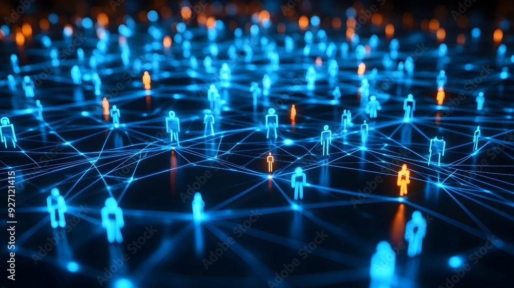 Aufkleber Glowing Digital Network Connecting Global Communication and Social Networking