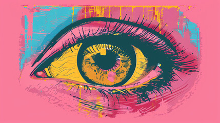  an image of a stylized eye with pink and blue colors