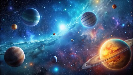 Obraz premium Night sky with planets and stars, night, sky, planets, stars, universe, astronomy, space, celestial, galaxies, cosmos