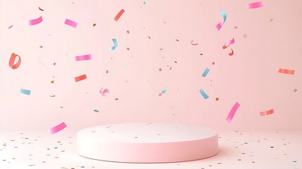 Pink pedestal with confetti.