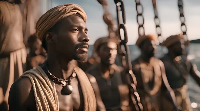 Historical Depiction of Slaves in Chains on Ship