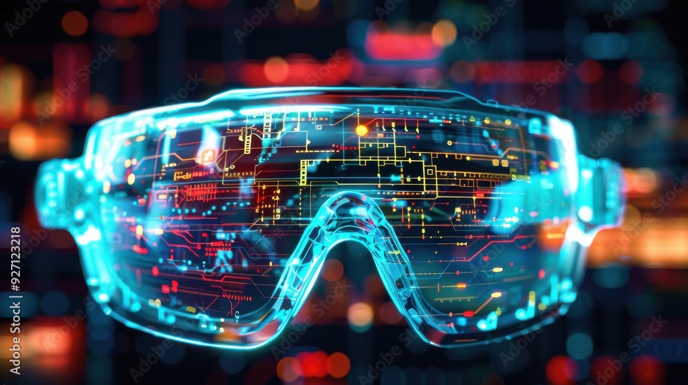 Aufkleber a pair of futuristic goggles with a translucent display showcasing intricate digital circuitry patte