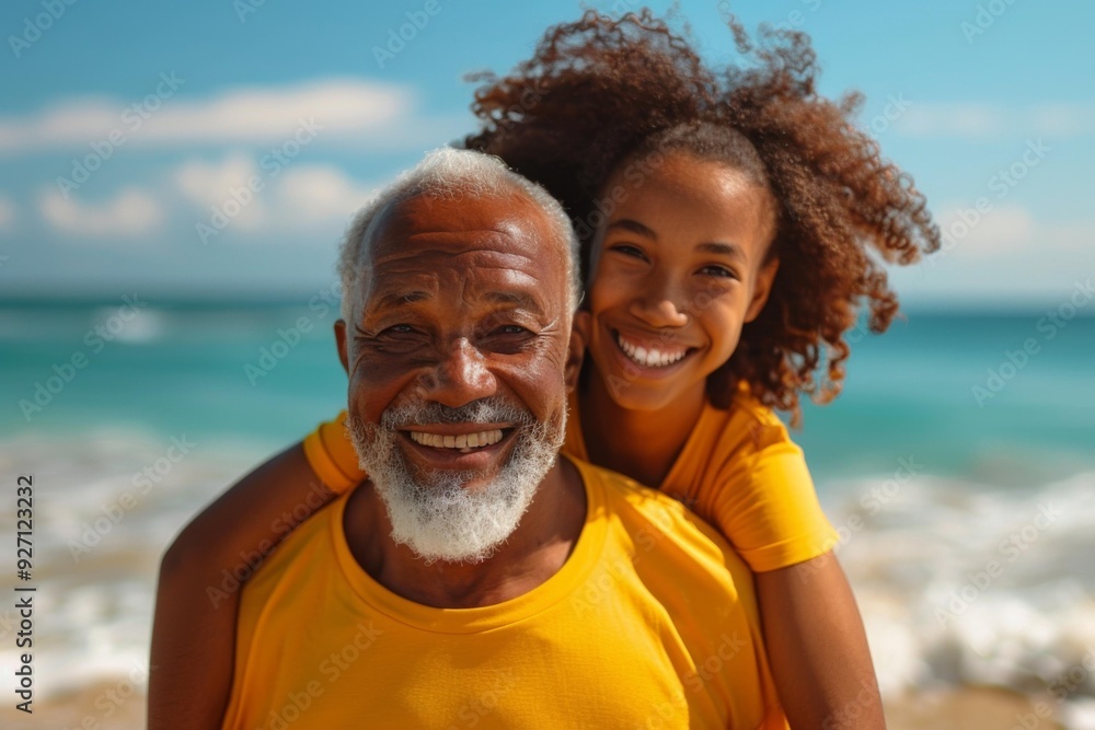 Canvas Prints a grandfather and granddaughter share a loving moment at the beach. ai.