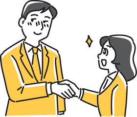 女性に握手されて照れるビジネスマン