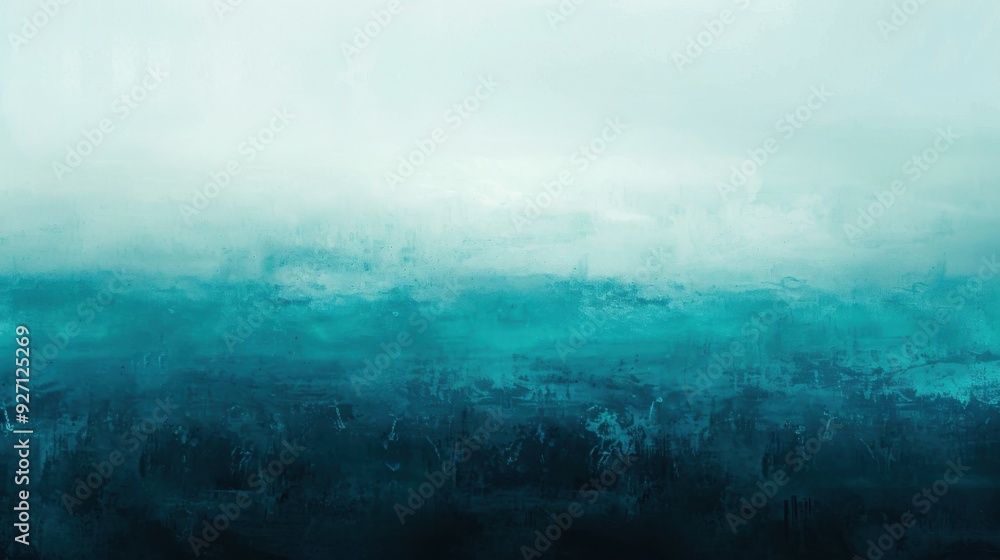 Poster A digital painting created using watercolor techniques features an abstract design of hazy, blurry, white and teal lines. The background is a soft white color and the lines shift to a darker teal colo