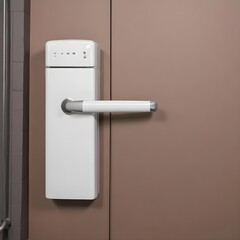 Access, a brown door with card swipe lock for accessing the property