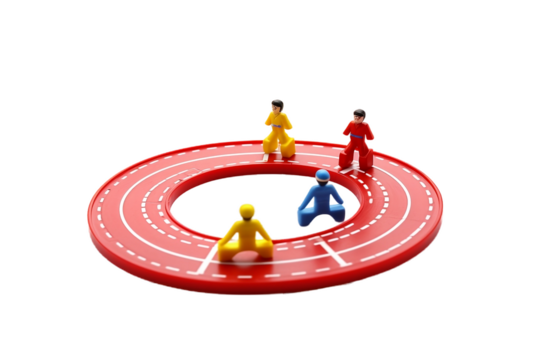 Children enjoying race tracks on white background