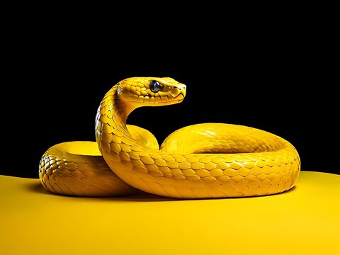 Yellow snake on a yellow background symbolizing Python programming language with ample copy space.