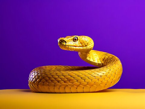 Yellow snake on a yellow background symbolizing Python programming language with ample copy space.