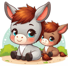 Naklejka premium Cute baby donkey cartoon sitting vector