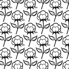 cotton daisy elegant beautiful flower and leaves seamless pattern floral in black and white background for textile print in fashion wallpaper vector high quality