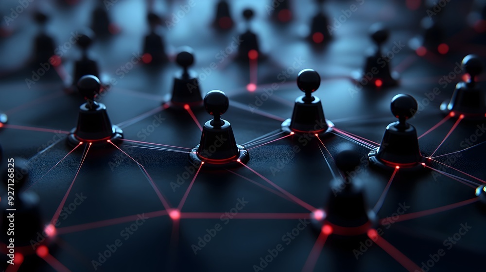 Poster strategic networking visualized through interconnected 3d figures