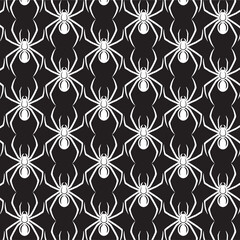scary spider black widow on spider web seamless pattern in black background halloween horror insects bugs vector for prints in high quality silhouette