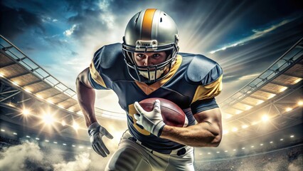 American football player in action during a game , sport, competition, team, quarterback, touchdown, tackle, helmet, field, game