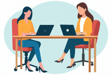 Two girls are working in the office flat design .