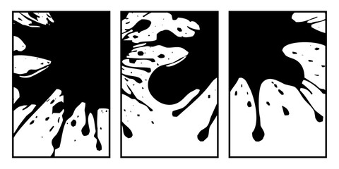 Set of 3 Abstract black and white pattern. For use in graphics. Minimalist illustration for printing on wall decorations