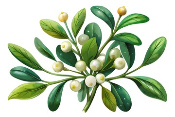 watercolor Plant cherry leaf and white red cherry