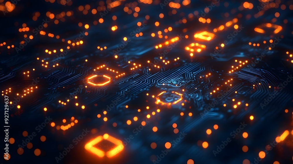 Poster futuristic digital network with glowing circuits representing the complexity and interconnectivity o