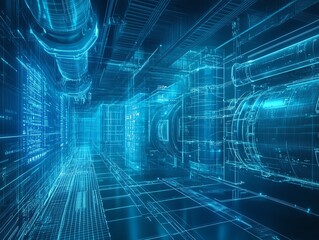 Crosssectional blueprint of a subterranean data center, showcasing the skeletal framework and cooling systems Skeleton Blueprint, Data center project