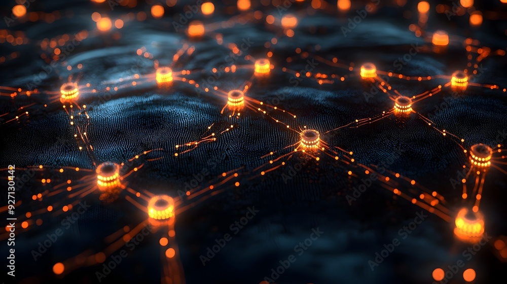 Poster captivating technological innovation depicted in a glowing network grid