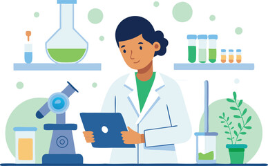 Scientist conducting research in a laboratory with equipment and samples