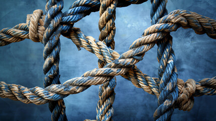Fototapeta premium a knot made of two pieces of rope, one light and one dark.