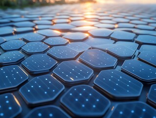 Naklejka premium Artistic rendering of a solar power plant, showcasing the assembly of panels in a precise, repeating pattern Infrastructure Pattern Assembly, Solar power plant