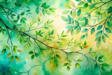 A painting of a tree with green leaves