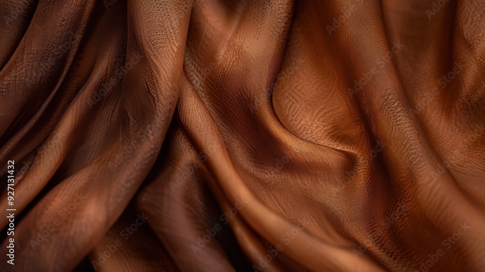 Poster A brown fabric with a subtle pattern is draped in soft, flowing folds, creating a smooth and textural background. The fabric's texture and light play on the surface, creating a sense of depth and move