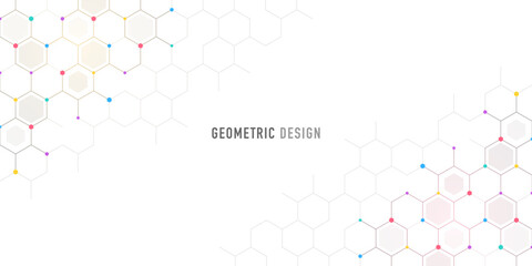 Graphic design element with abstract geometric background of simple hexagon pattern