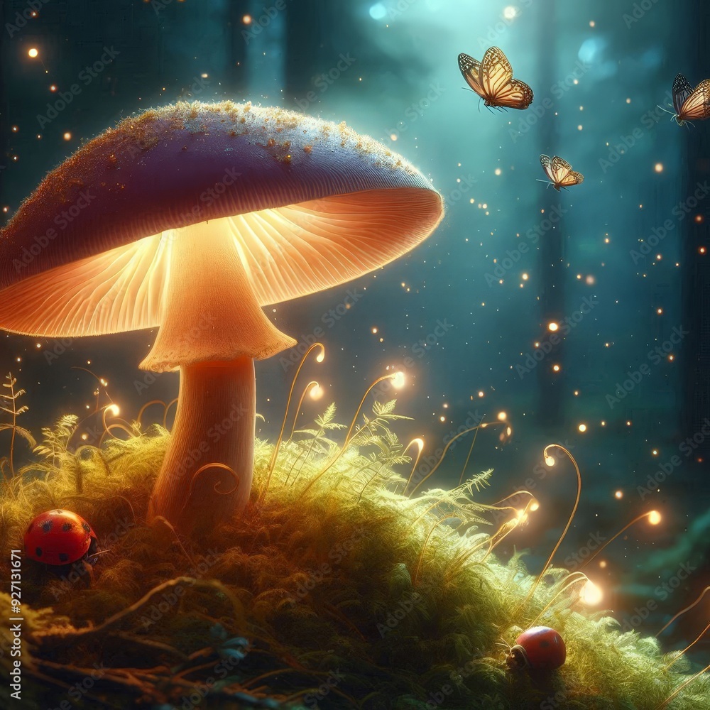 Wall mural luminous mushroom with a soft glow shining from within