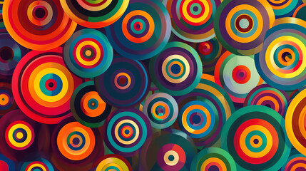 Fototapeta premium an image of many colorful circles, some with stripes and some with a center design.