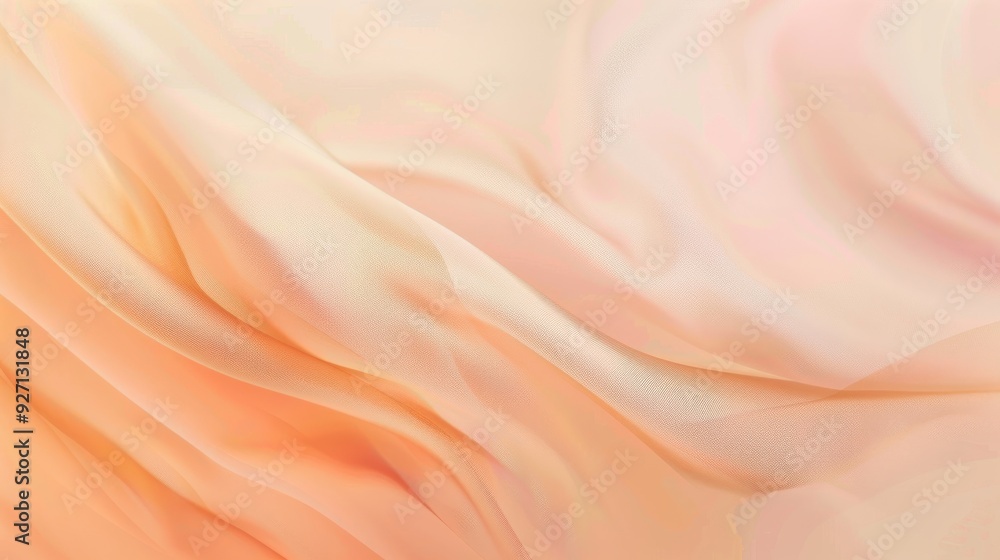 Poster a close-up shot of soft peach fabric draped and folded into abstract patterns, creating a subtle, wa