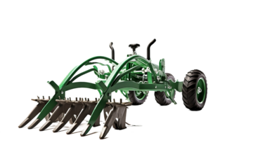 Modern agricultural tools in use on white background