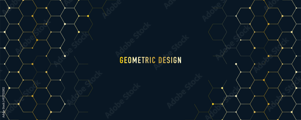 Poster abstract design element with geometric background and golden hexagons shape pattern