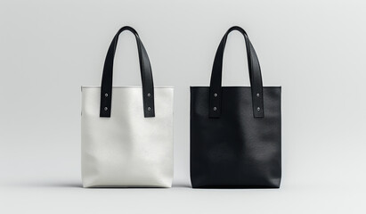 Two black and white bags with a black strap. The bags are made of leather and have a modern design